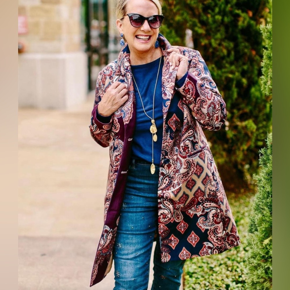 Chico’s Drama Coat Patched Print Outerwear Multicolored Size 2 ( 12/14US) - Picture 2 of 14